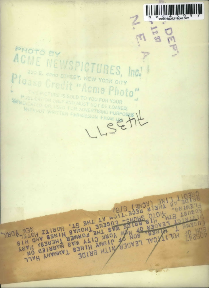 1937 Press Photo Eugene Hines marries Theresa Mary Fleming at St. Moritz Hotel