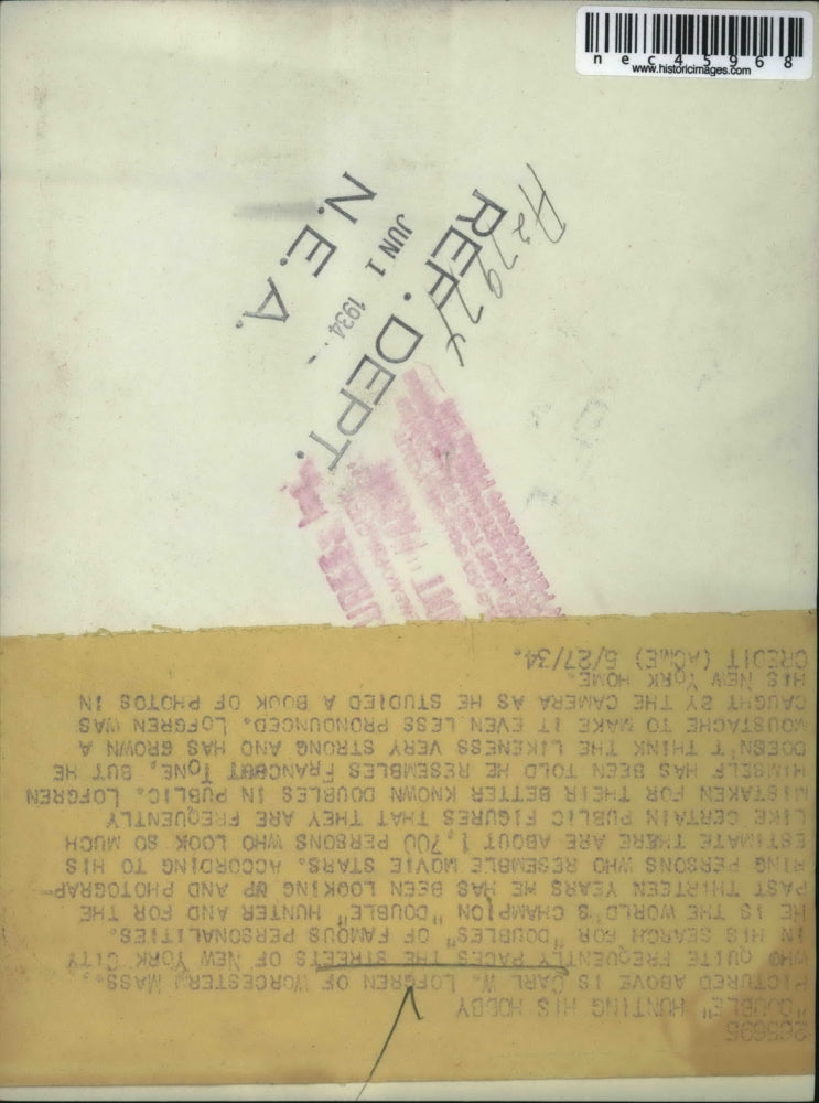 1934 Press Photo Carl W. Lofgren world's champion double hunter - nec45968