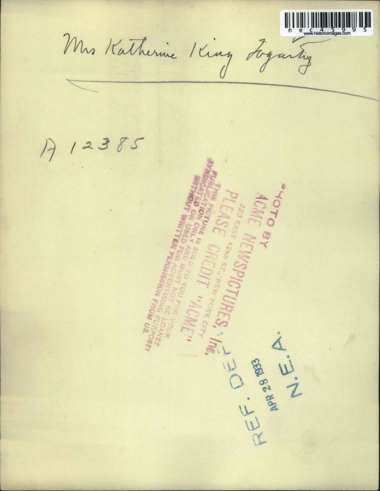 1933 Press Photo Mrs. Katherine King Joyarty.