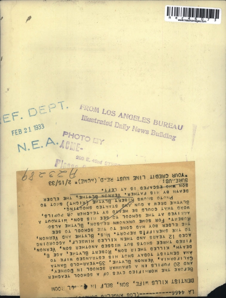 1933 Press Photo Robert Blythe shot to death by his father & Vernon Blythe, the