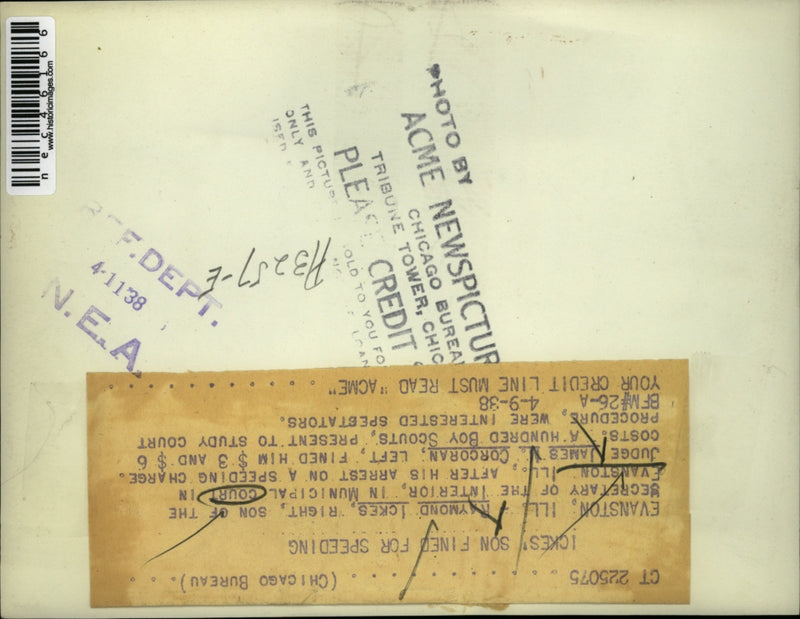 Load image into Gallery viewer, 1938 Press Photo Ickes's son fined for speeding
