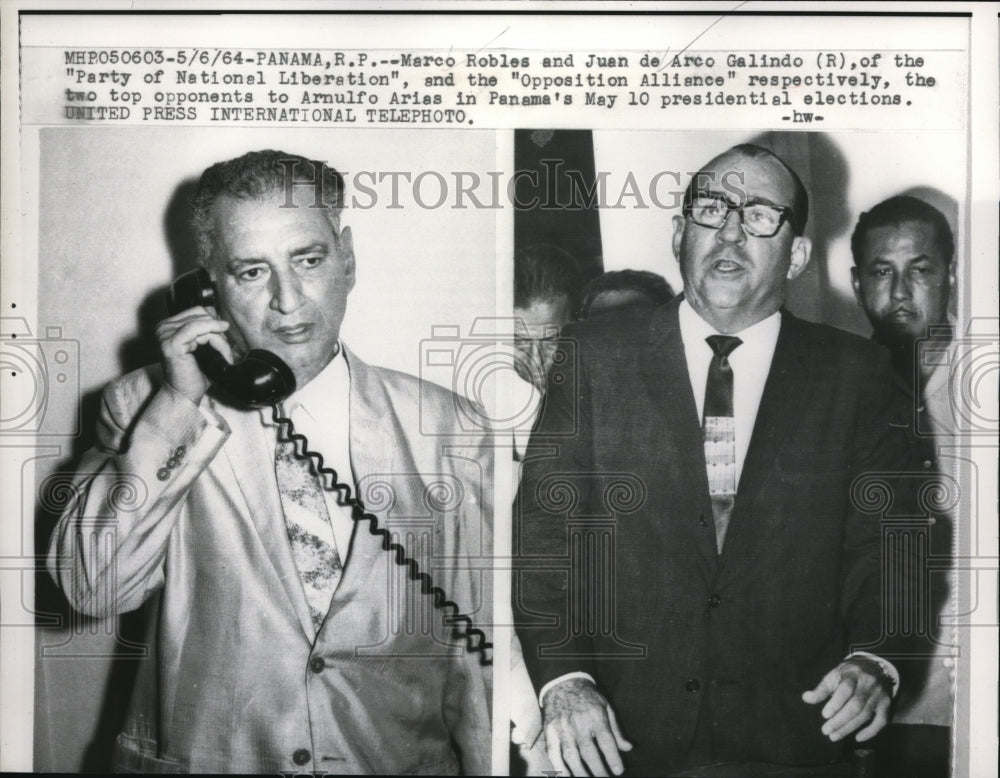 1964 Press Photo Marco Robles and Juan De Arco Galino opponents in presidential