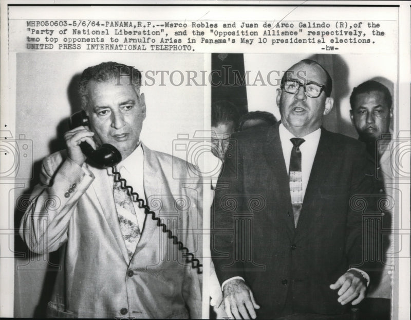 Load image into Gallery viewer, 1964 Press Photo Marco Robles and Juan De Arco Galino opponents in presidential
