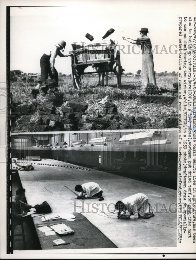 1963 Press Photo Workmen put dried turf and draftsmen prepared metal outline.