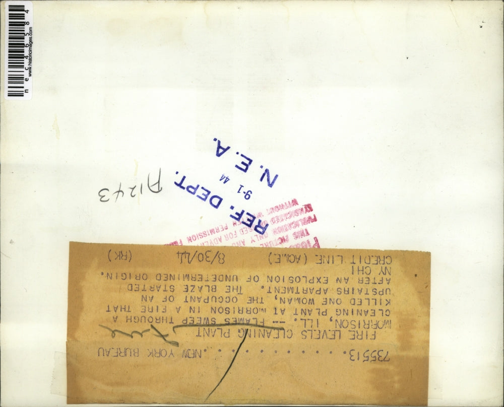 1944 Press Photo Fire at a cleaning in Morrison, Ill. kills one woman