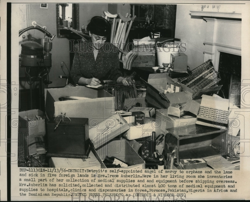 1956 Press Photo Detroit Michigan Irene Auberlin Aid For Orphans- Historic Images