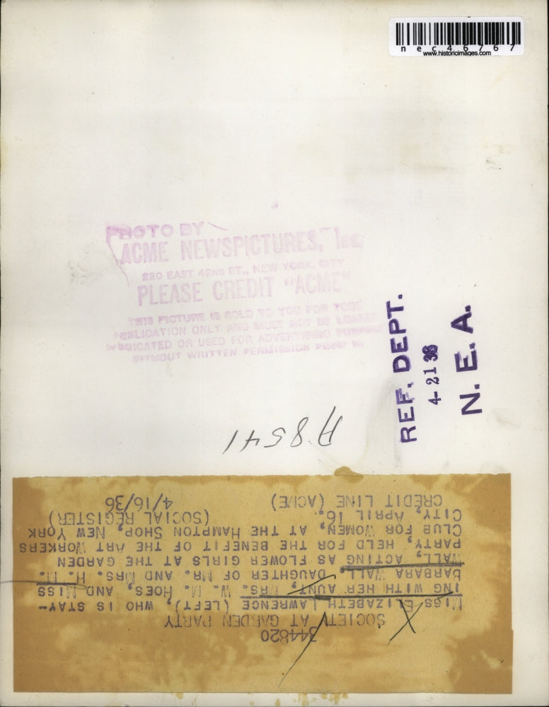 1936 Press Photo Elizabeth Lawrence And Barbara Wall At NYC Garden Club Party