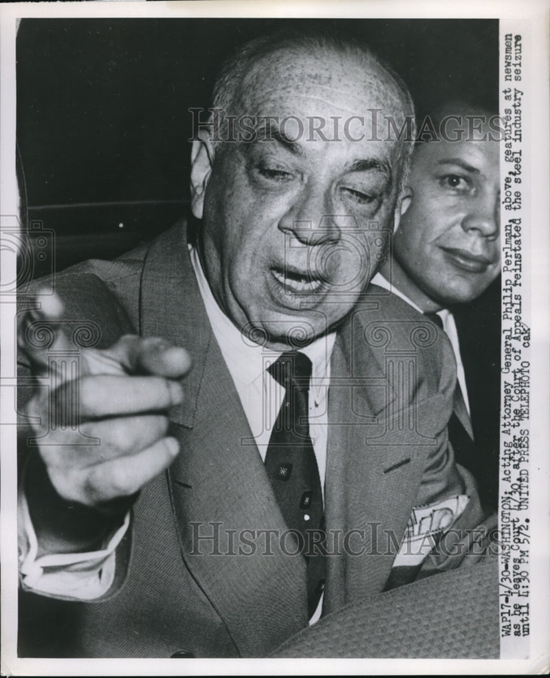 Load image into Gallery viewer, 1952 Press Photo Attorney General Philip Perlman After Steel Industry Seizure
