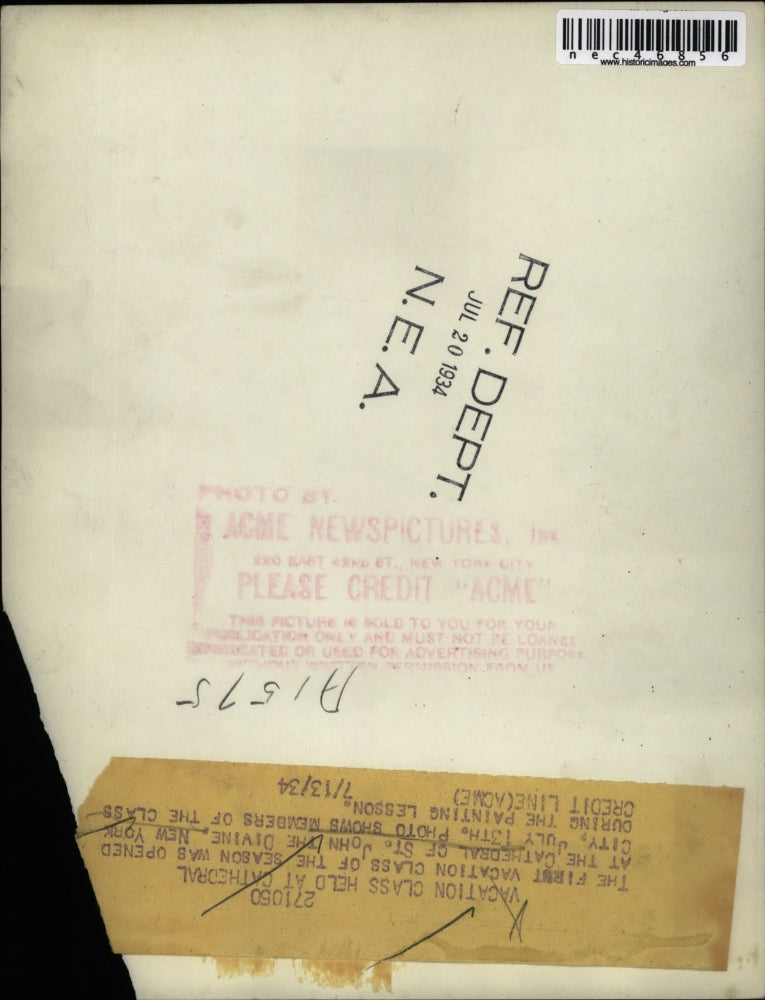 1934 Press Photo Cathedral of St. John The Diving New York Painting Lesson