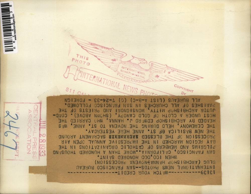 1933 Press Photo San Francisco, Cal Archbishop EJ Hanna, Mitty & priests