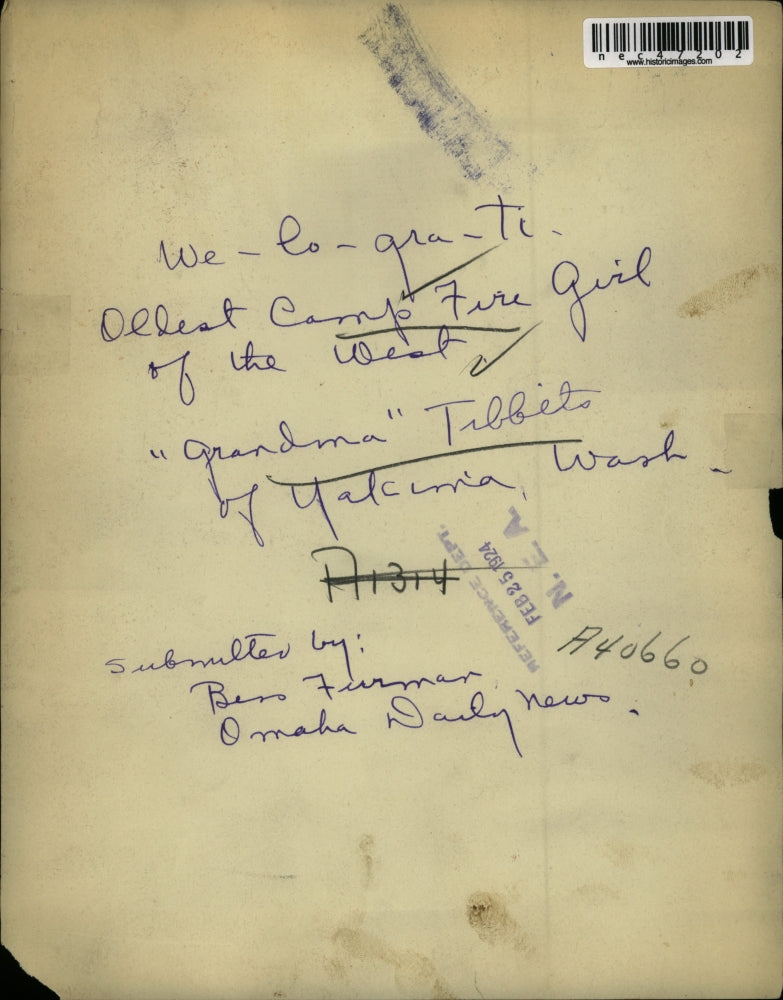 1924 Press Photo Oldest Camp Fire Girl of the West Gradma Tibbets of Yakima Wash