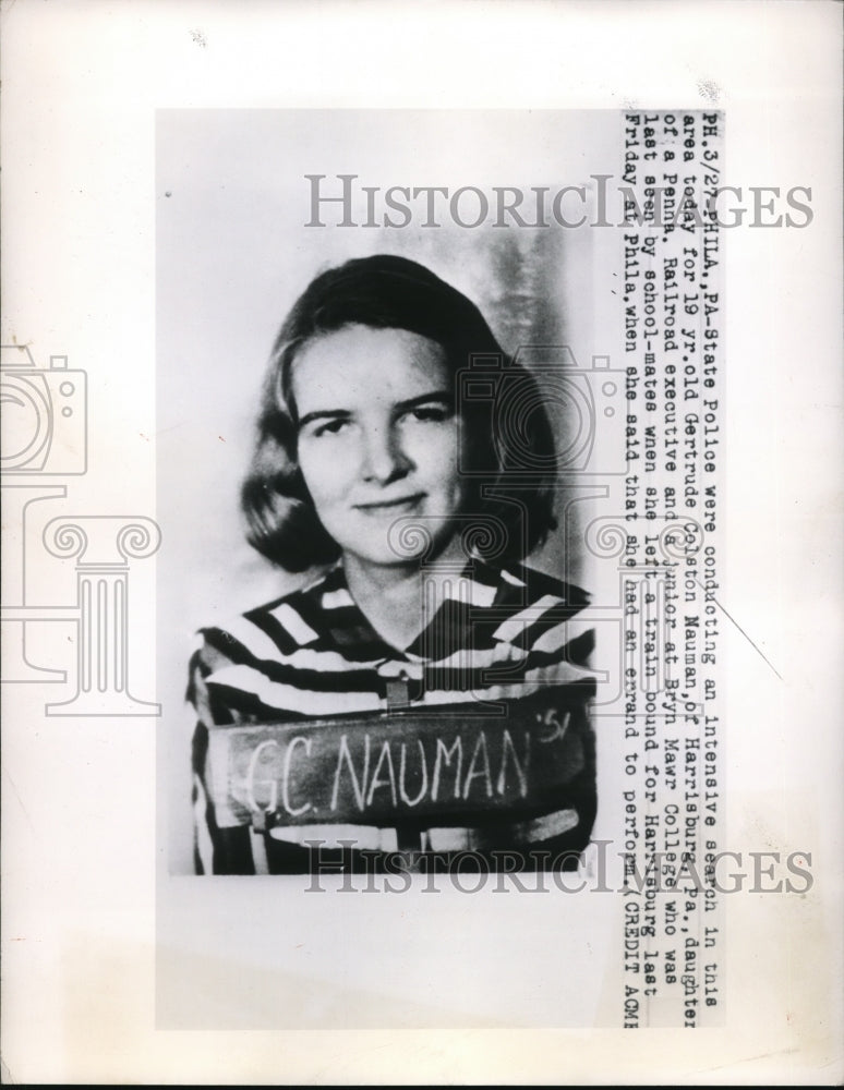 1950 Press Photo State Police searching for Gertrude Colston Mauman at Phila.PA