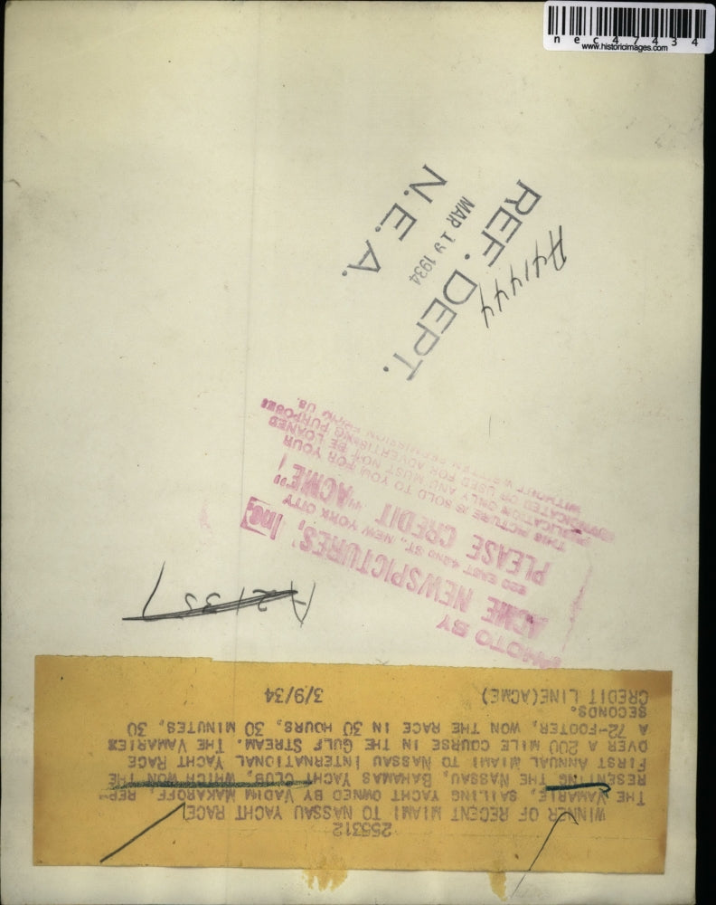 1934 Press Photo The Vamarie sailing yacht owned by Vadim Makaroff