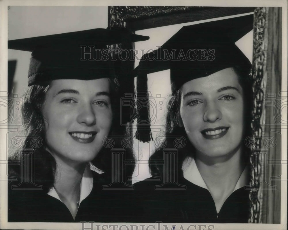 1947 Press Photo PA State College grads, Joan & Nancy Harrington