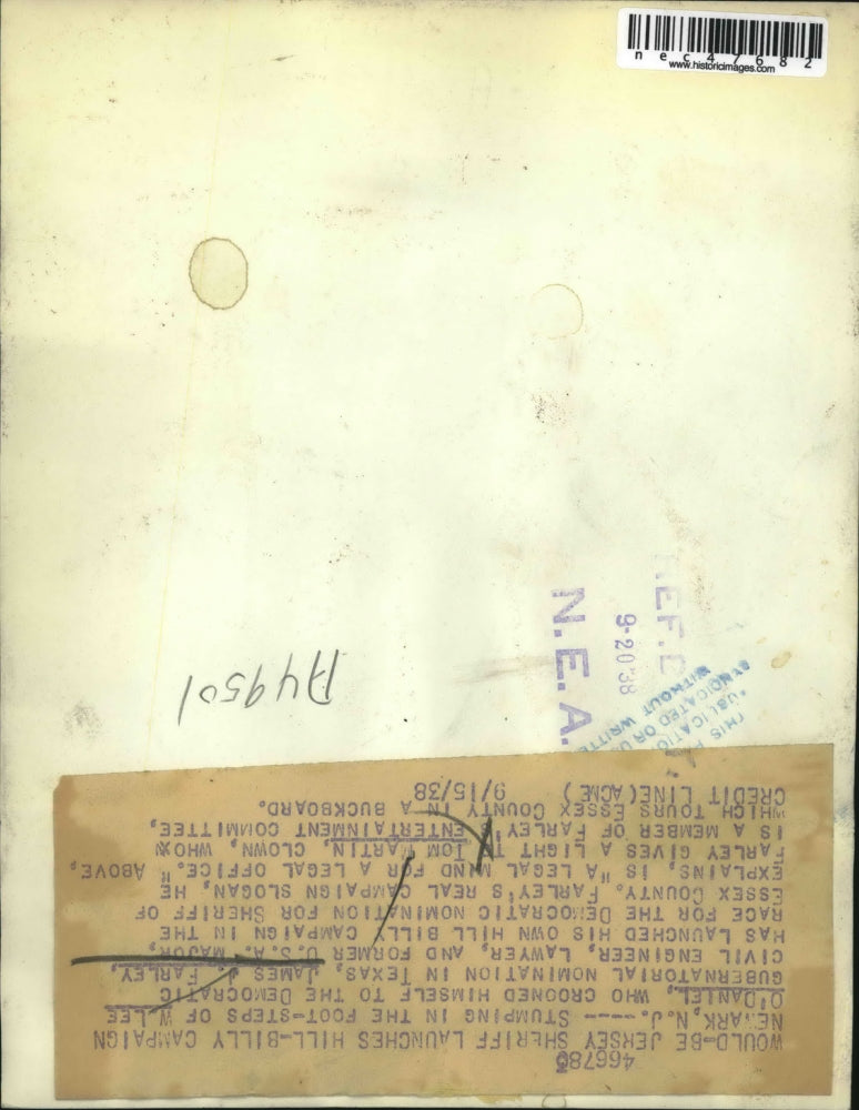 1938 Press Photo Civil Engineer James Farley Launches Hill Billy Campaign