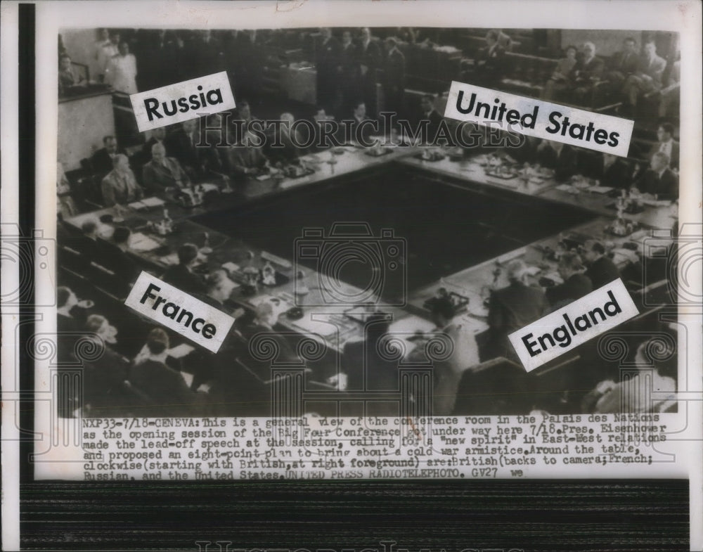 1955 Press Photo View of the conference room in the Palais Des Nations.