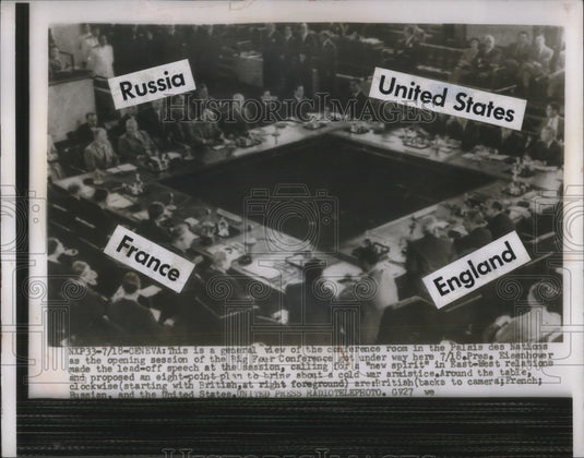 1955 Press Photo View of the conference room in the Palais Des Nations.