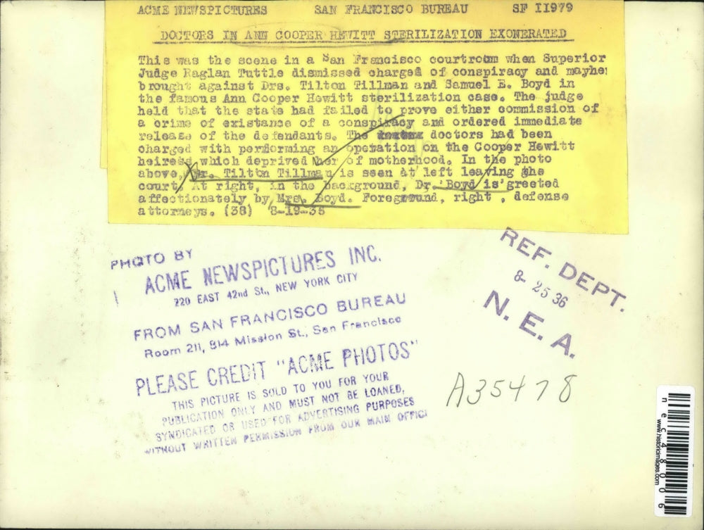 1935 Press Photo Doctors in a Cooper Hewitt Sterilization exonerated.