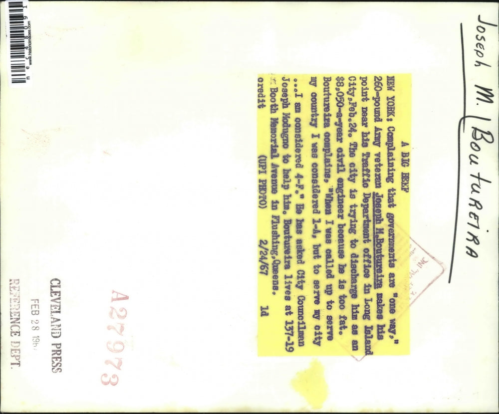 1967 Press Photo NYC, Army vet Joseph M Boutureira in protest vs th ecity