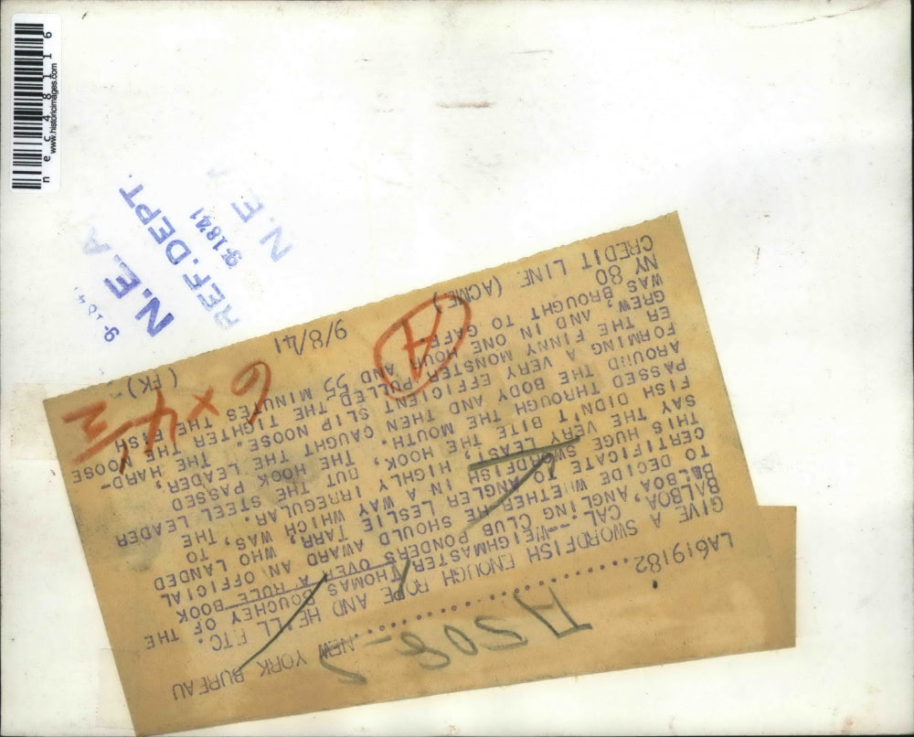 1941 Press Photo Balboa, Calif Thomas Boughley & a swordfish caught by L Tarr