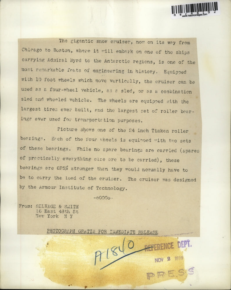 1939 Press Photo 24 Inch Timlen Roller Bearings