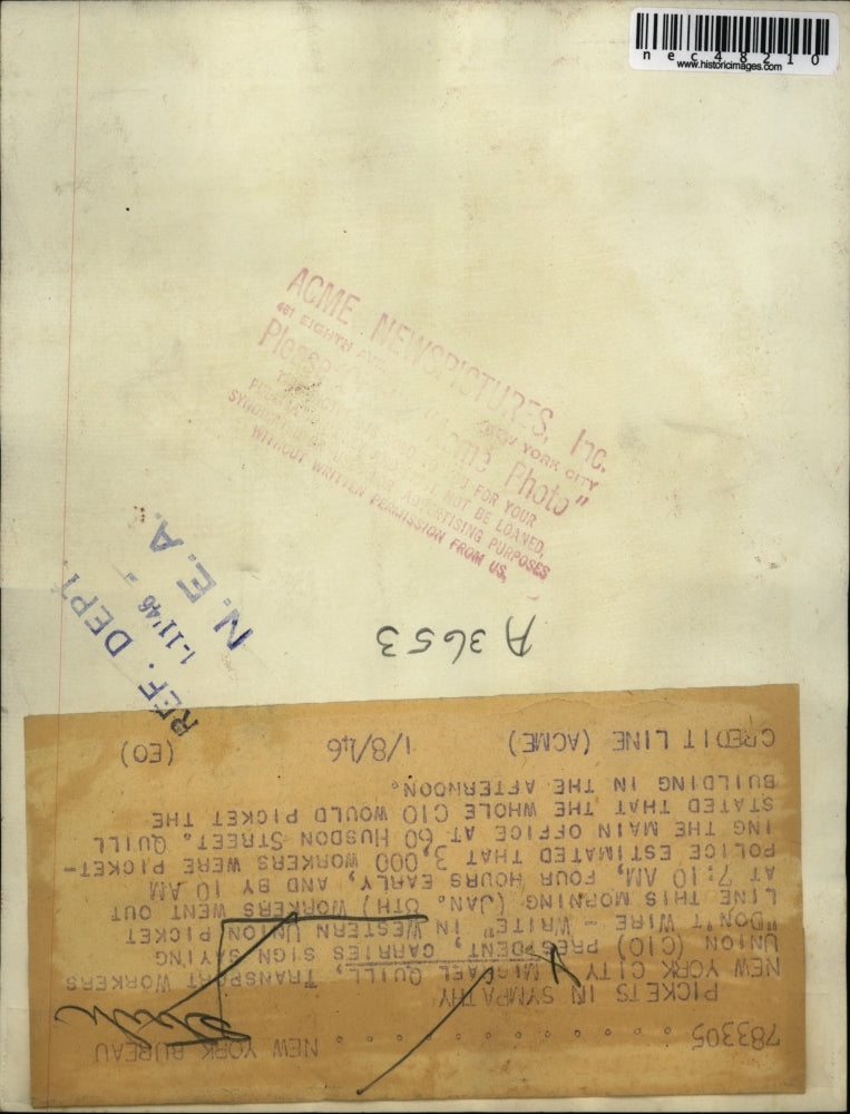 1946 Press Photo NYC, pickets Michael Quill at Western Union protest