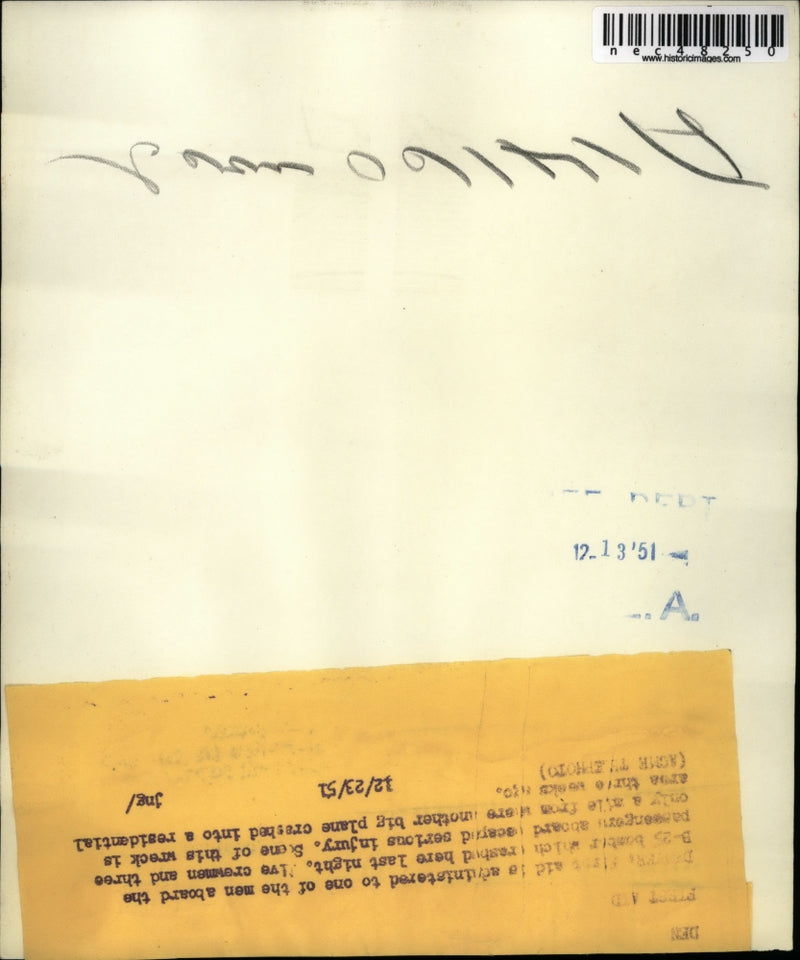 Load image into Gallery viewer, 1951 Press Photo First Aide Given to Man Aboard B-25 Bomber That Crashed
