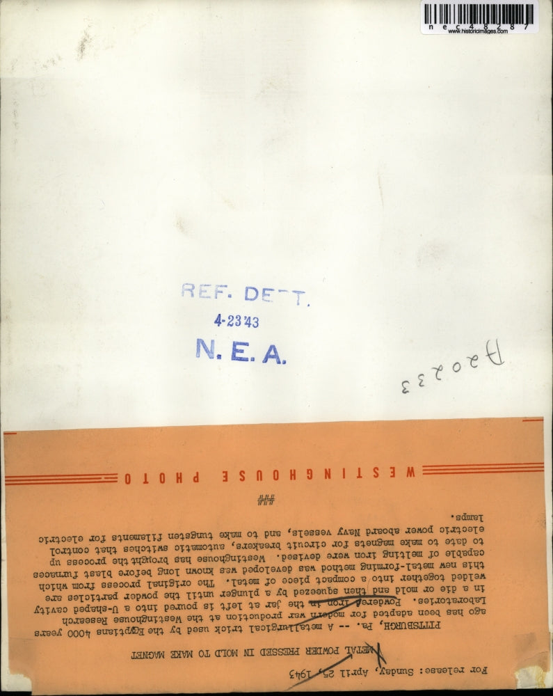 1943 Press Photo Pittsburgh company Westinghouse makes iron magnet press