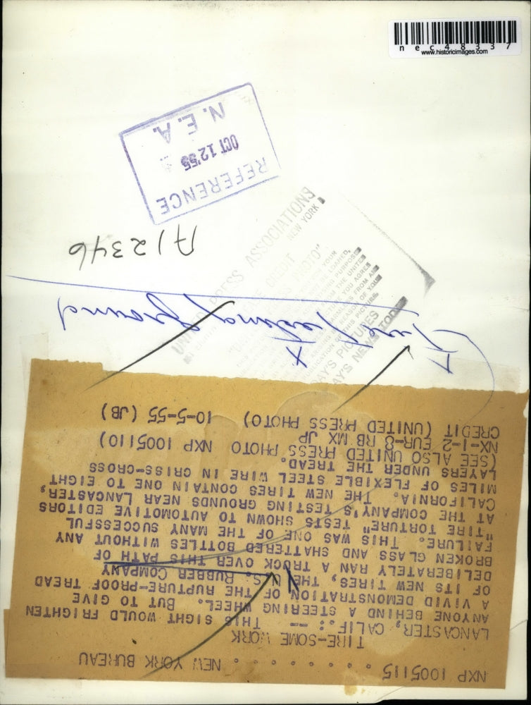 1955 Press Photo US Rubber Company in Lancaster Truck Testing Tires - nec48337