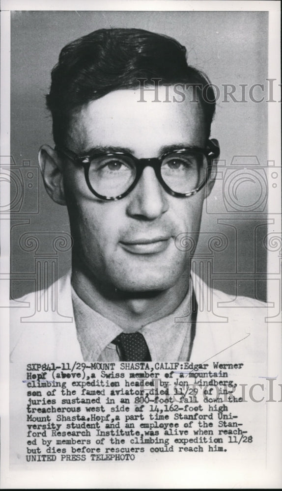 1953 Press Photo Edgar Warner Hepf died during climb Mt Shasta- Historic Images