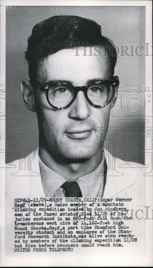 1953 Press Photo Edgar Warner Hepf died during climb Mt Shasta- Historic Images