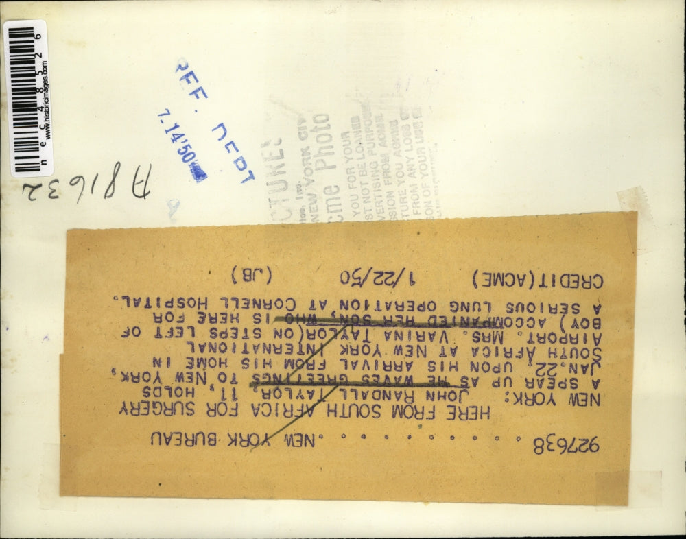 1950 Press Photo John Randall Taylor, Varina Taylor of South Africa in New York