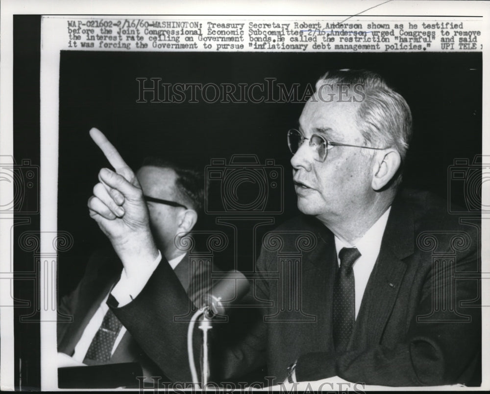 1960 Press Photo Treasury Secretary Robert Anderson At Congressional Committee