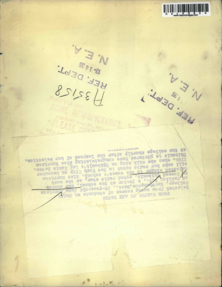 1935 Press Photo Jane Morrison, chosen as most talented singer in Smith College