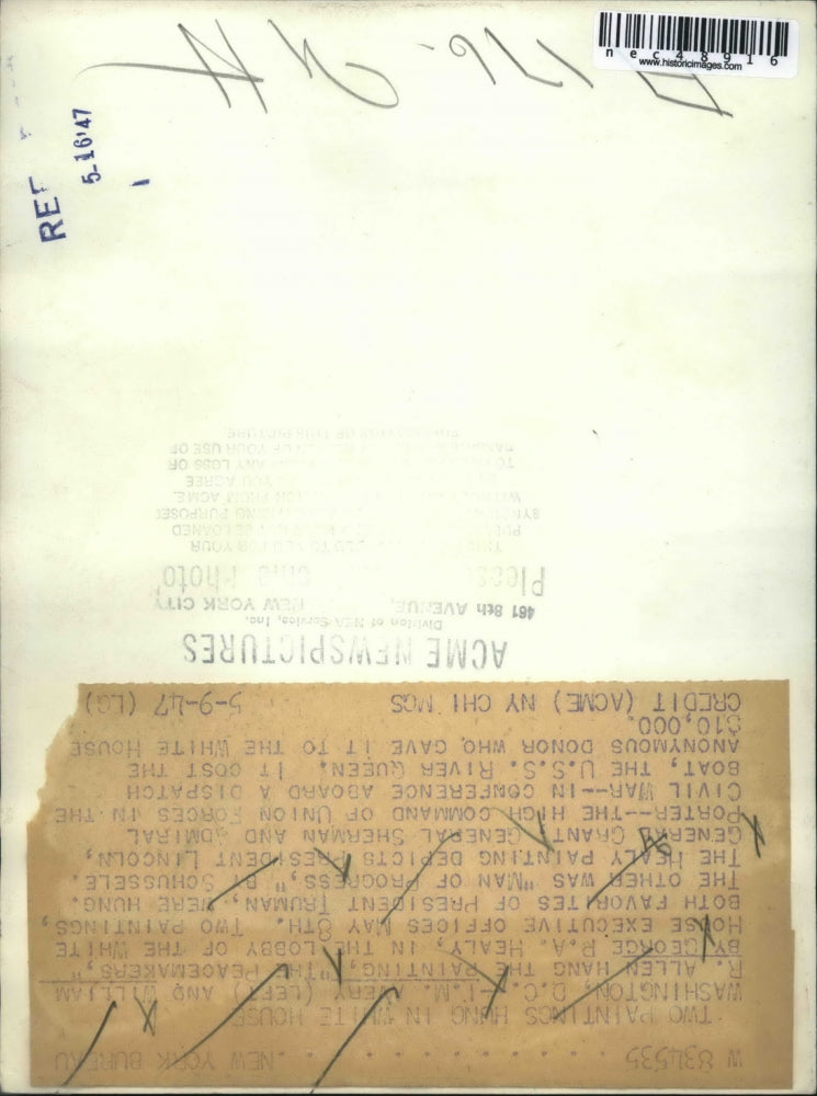 1947 Press Photo D.C. FM Avery, Wm Allen hang painting "The Peacemakers"