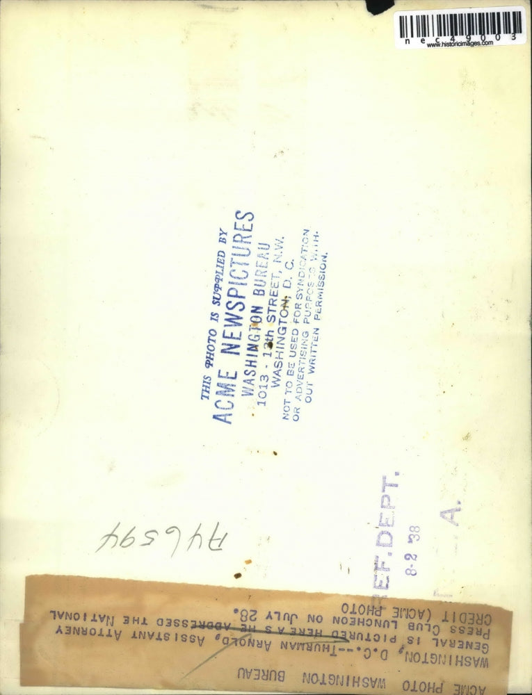 1938 Press Photo D.C. Thurman Arnold, asst Atty General