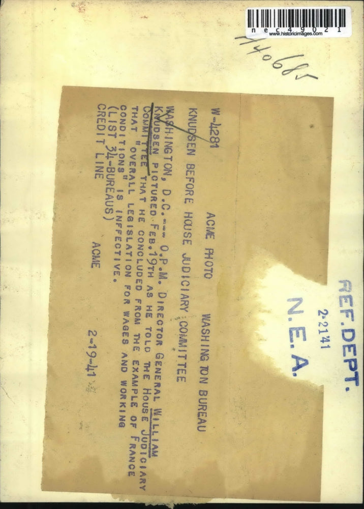 1941 Press Photo OPM Director William Knudson Testifies Before House