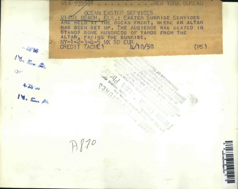 1950 Press Photo Easter Sunrise Service Held At Ocean Front In Miami Beach