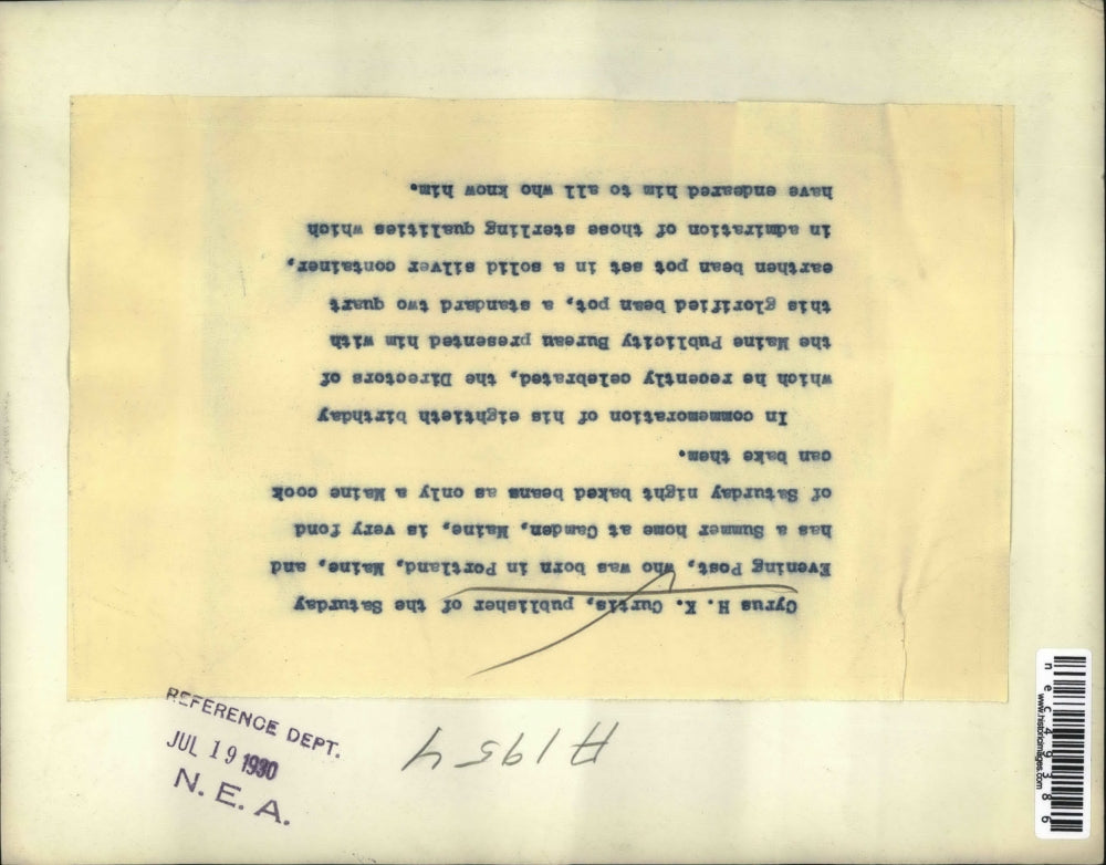 1930 Press Photo Silver Earthen Bean Pot for Cyrus H.K. Curtis of Evening Post