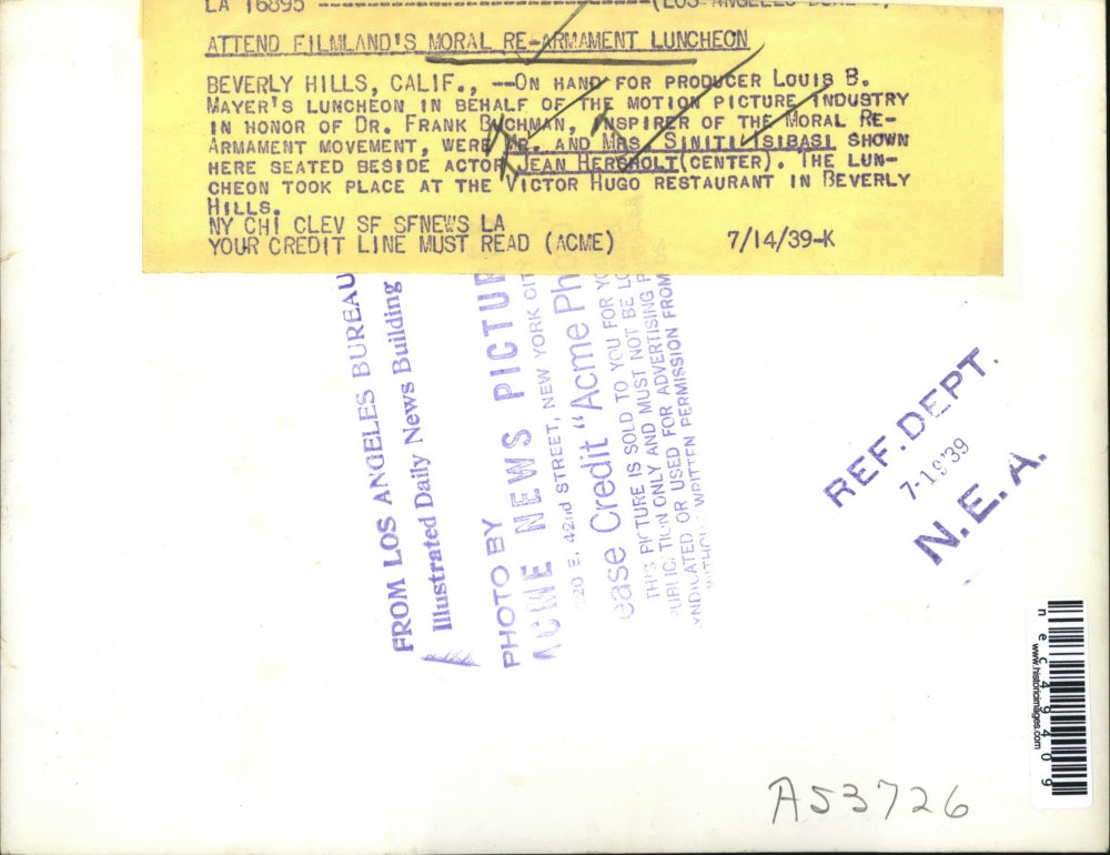 1939 Press Photo Actor Jean Herbrolt At Louis Mayer Moral Re-Armament Luncheon