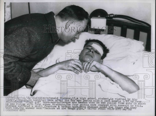 1956 Press Photo Don Stevens was pulled from his car and clubbed by 4 hoods