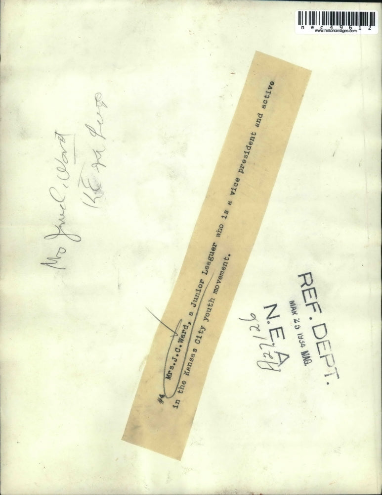 1934 Press Photo Mrs. J.C. Ward, Junior League Vice President