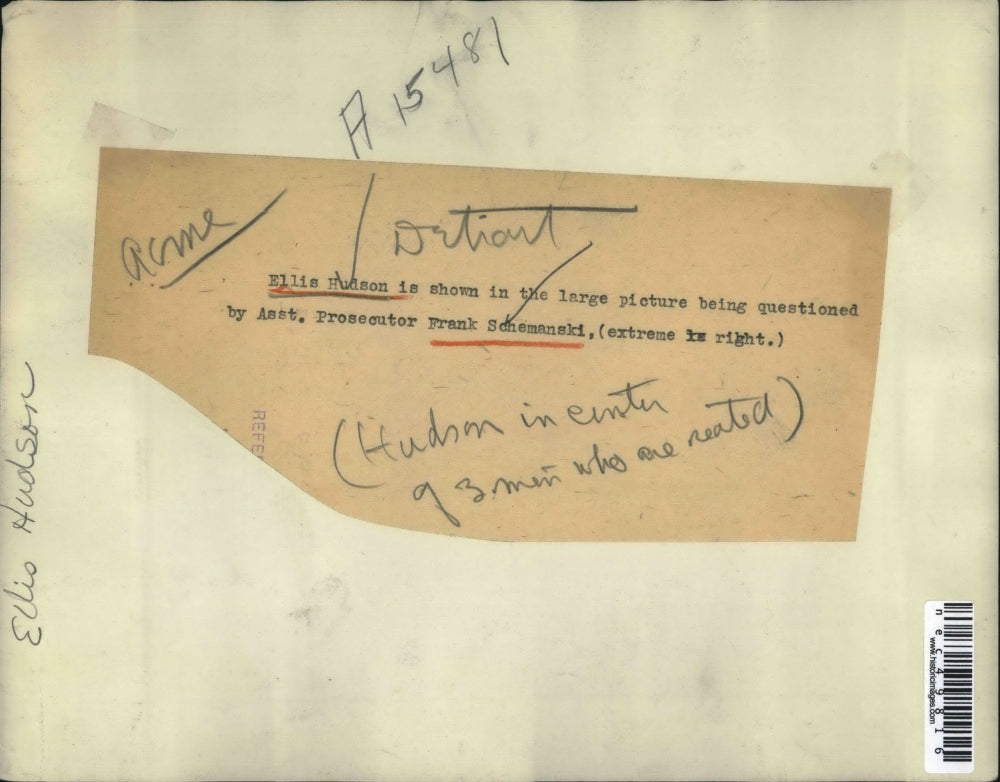 Press Photo Ellis Hudson being questioned by Asst. Prosecutor Frank Schemanski.