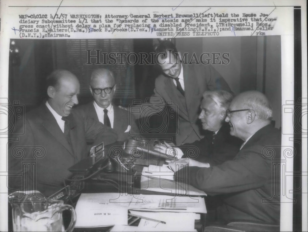 1957 Press Photo Attorney General Herbert Brownell Advocates Need For Plan