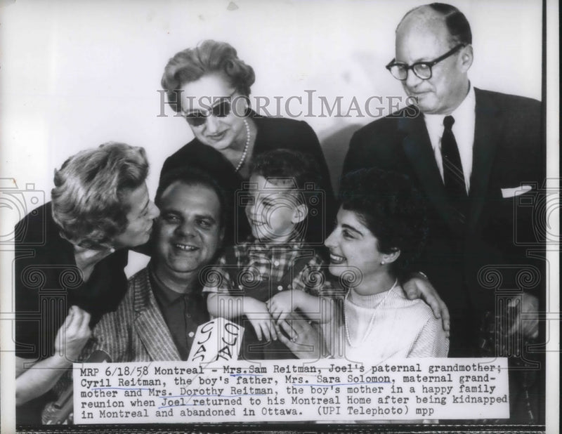 Load image into Gallery viewer, 1958 Press Photo Joel Reitman Returns To Family In Montreal After Kidnapping
