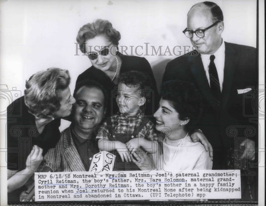 1958 Press Photo Joel Reitman Returns To Family In Montreal After Kidnapping