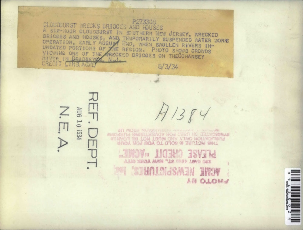 1934 Press Photo Cloudburst Wreck Bridges and Houses on Cohansey River Bridgeton