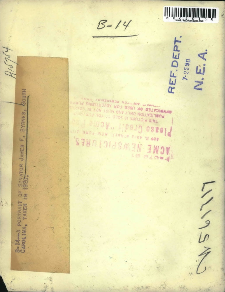 1940 Press Photo Portrait Of Senator James F. Byrnes Of South Carolina