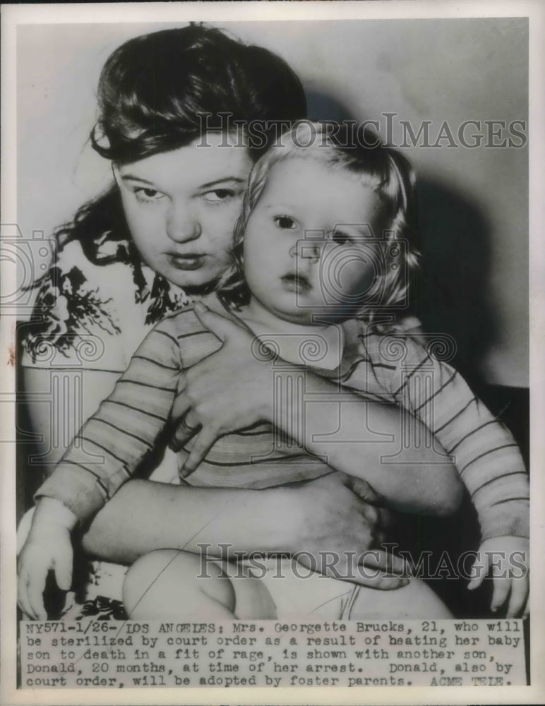 1949 Press Photo LA, Calif. Mrs Georgette Bruxks & son at her arrest