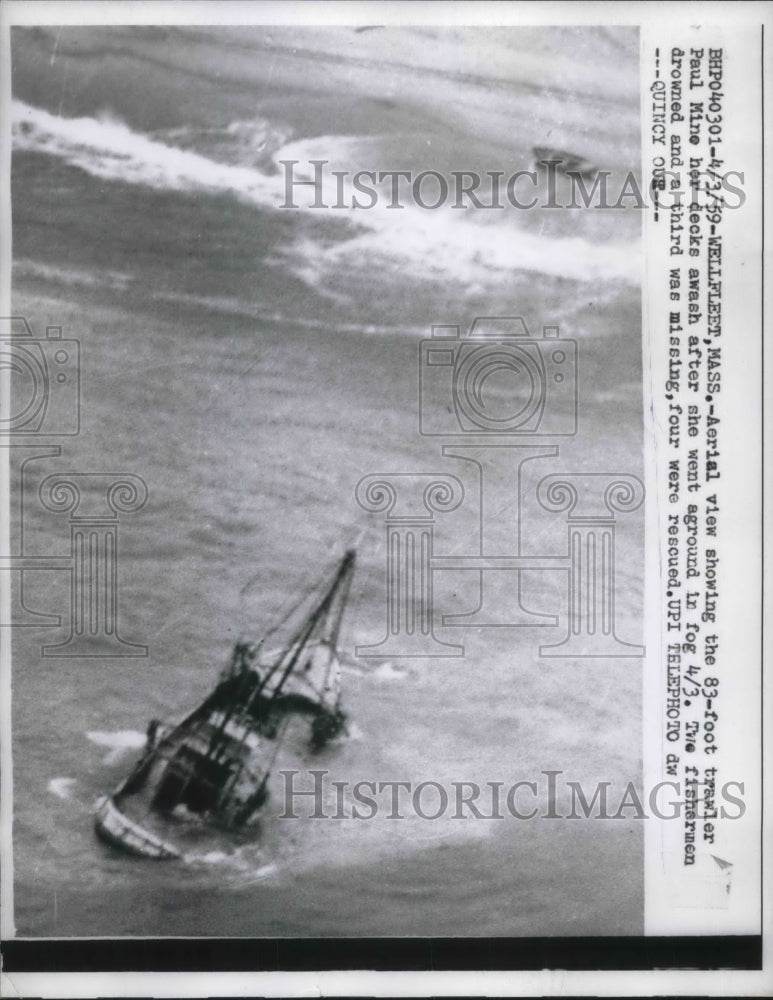 1959 Press Photo Aerial View Of Sinking Ship Paul Mine Off Massachusetts Coast- Historic Images